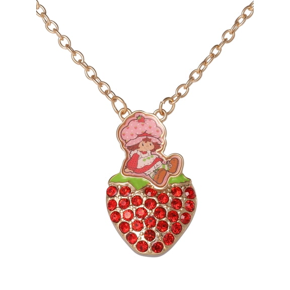 Strawberry Shortcake Girls’ Crystal Strawberry Pendant Necklace, GoldTone, 16" 3" Extender