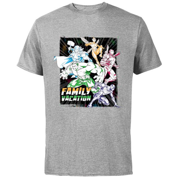 Marvel Avengers Family Vacation Trip Travel Line Art - Short Sleeve Cotton T-Shirt for Adults - Customized-Athletic Heather