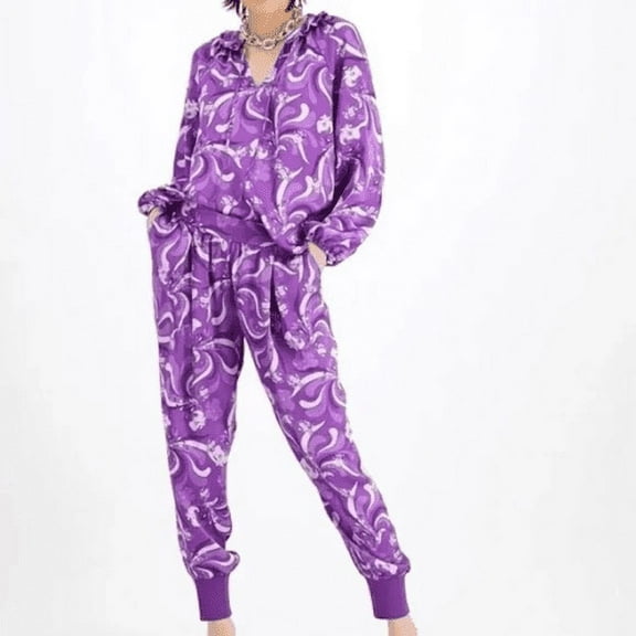 INC International Concepts Sadie Blooms High-Rise Jogger Pants Purple 6, $80 NWT