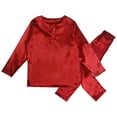 thumbnail image 5 of HNMKIU Satin Silk O-Neck with Button Pajamas Set Two-Piece Christmas Pajamas for Family Long Sleeve Sleepwear Loungewear Nightwear Pants for Kids Red,Kids_150, 5 of 8