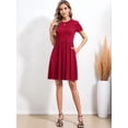 thumbnail image 6 of Women'S Short Sleeve Summer Dress Pleated Loose Swing Knee Length Dresses with Pockets Red XXL, 6 of 9