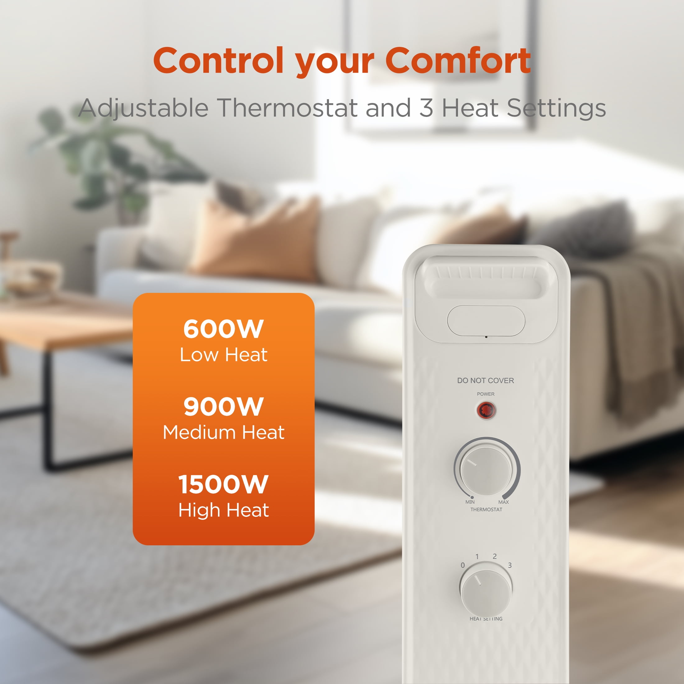 Mainstays 1500W Mechanical Oil Filled Electric Radiant Space Heater, White, New, WSH07O2AWW