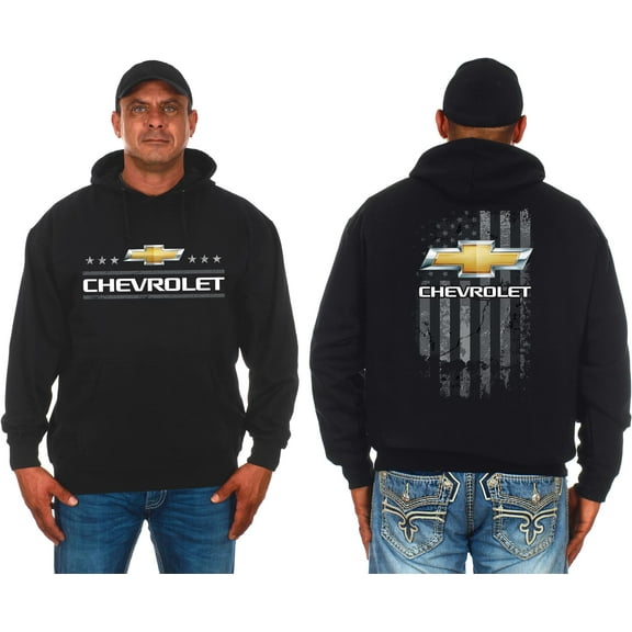 JH Design Men's Chevy Pullover Hoodie American Flag 2 Sided Sweatshirt