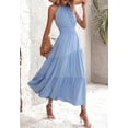 thumbnail image 2 of Solid Color Halter Neck Shirred Waist Below Knee Length Dress, 2 of 5