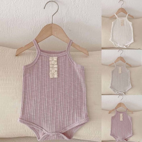 YHAJDS Infants Baby Girl Casual Jumpsuit 0-12 Months Summer Sleeveless Strap Solid Color Cotton Bodysuit