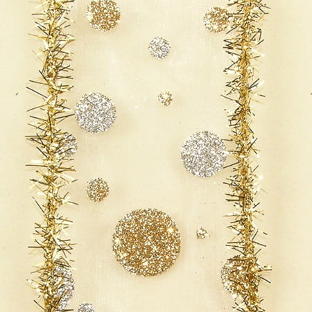 The Ribbon People Gold Sheer and Silver Multi Dots Wired Craft Ribbon 2.5 " x 20 Yards