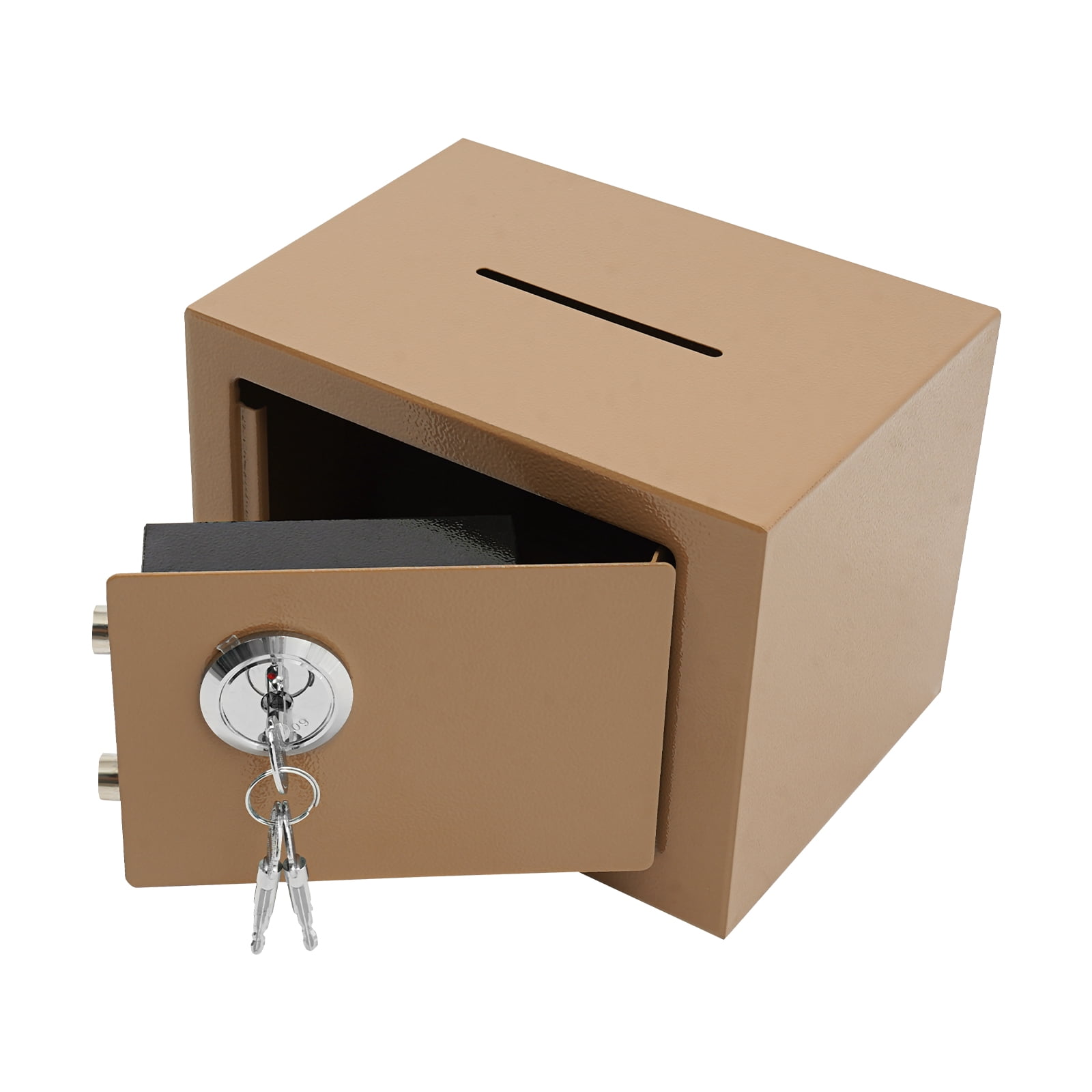 Gold Small Safe Box with Drop Slot, Safety Box for Money, Depository Safe with Drop Slot Mountable Cash Box with Lock for Home & Office Security
