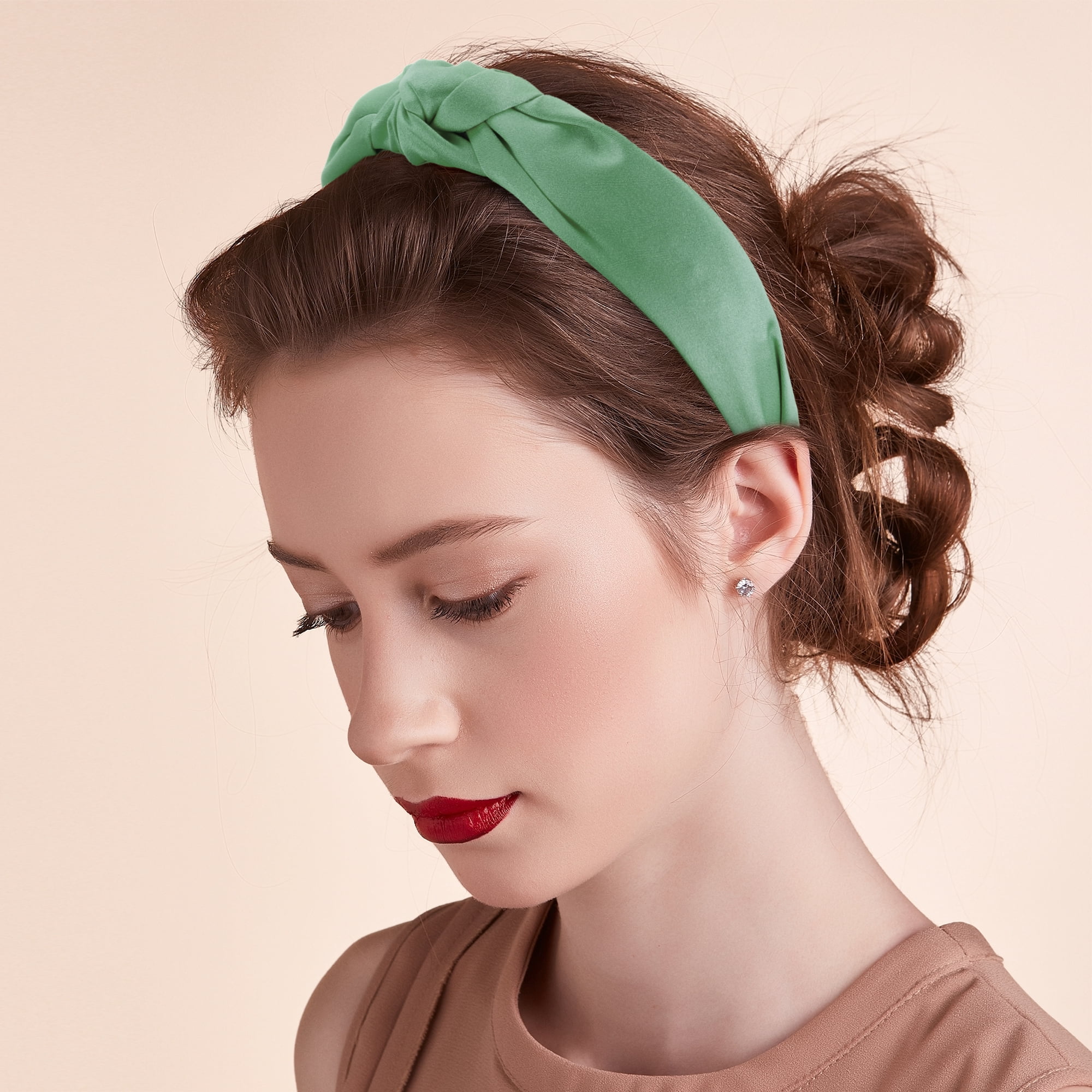 Unique Bargains Silk Knotted Headband Hairband for Women 1.2 Inch Wide Green
