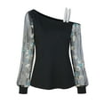 thumbnail image 4 of Long Sleeve Shirts For Women Slant Neck Mesh Off The Shoulder T Shirt Fashion Line Neck Base Top Womens Long Sleeve Tops, 4 of 7