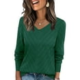 thumbnail image 3 of TKLPEHG Long Sleeve Tops for Women Top Loose Fit Knit Comfy Tops Comfy Casual Regular V-Neck Solid Color Clothes (Green,M), 3 of 9