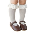 thumbnail image 2 of Faithtur Girl's Solid Color Knitted Socks with Ruffled Lace Decoraction, Lovely Middle Tube Scokings for Spring Autumn and Winter, 2 of 9