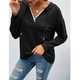thumbnail image 3 of Women Hoodies Tops Long Sleeve Casual Drawstring Lace V Neck Solid Color Pullover Sweatshirts, 3 of 6
