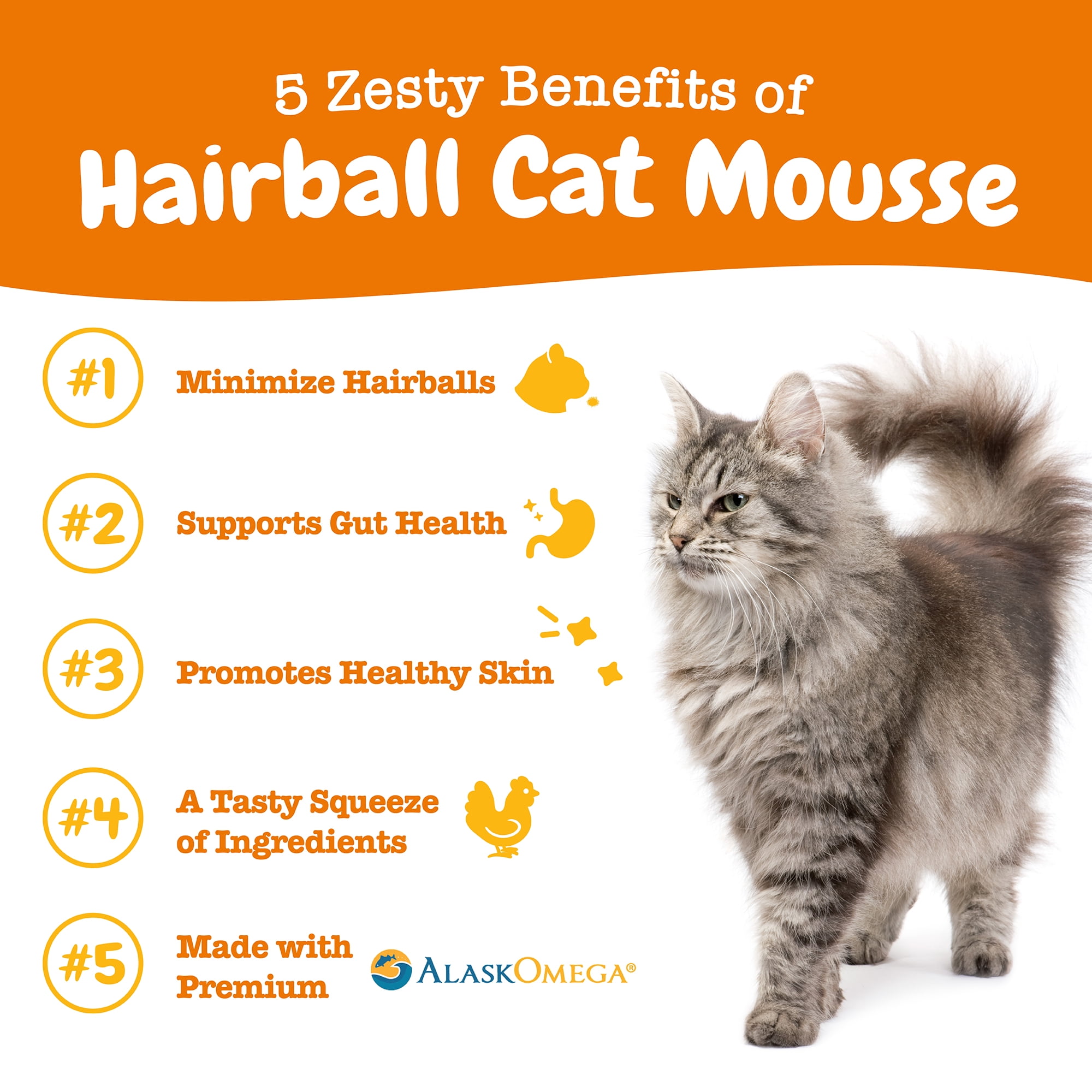 Zesty Paws Hairball Cat Mousse, for Gut Health, 3oz Tube