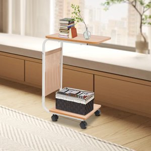 White Steel Logs 28x40x62cm c Bedside Table With Movable Storage Wheels Bedside Table Sofa Table