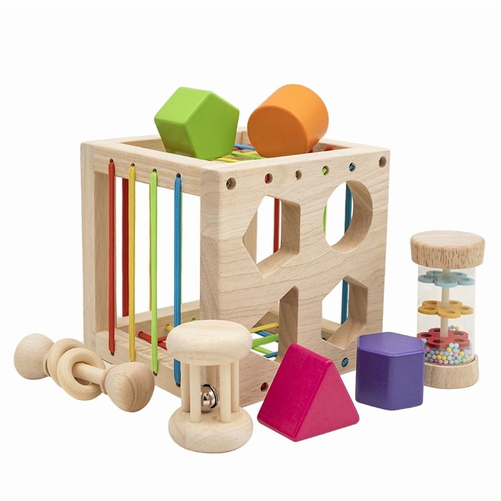 Wooden Montessori Toys for Toddlers Shape Sorting Cube Fine Motor Skills Game for Year Old 18 Month+ Baby Boys Girls Gift