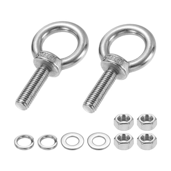 Uxcell M10 x 35mm Eye Bolt, 2Pcs 304 Stainless Steel Thread Lifting Ring Set, Silver