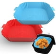 thumbnail image 1 of Air Fryer Silicone Liners 2Pcs, Reusable Air Fryer Square Liner, Heat Resistant Easy Cleaning Air Fryer Silicone Pot for 3 to 6 Qt for Air Fryer Accessories (Red+Bule), 1 of 6