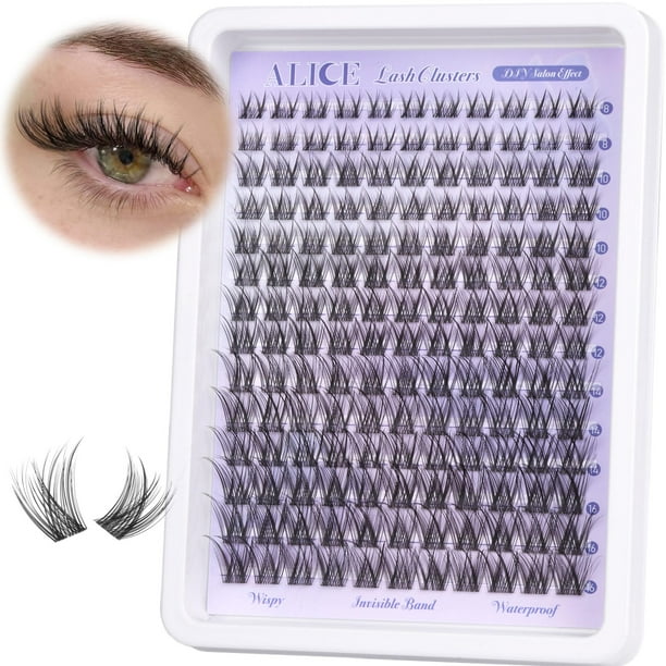 Extensiones de pestañas naturales de racimo tenue, banda invisible, pestañas individuales, rizo C, extensión de pestañas DIY, 0.315-0.630 in, pestañas suaves impermeables, 168 unidades por ALICE