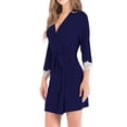 thumbnail image 5 of Hanerdun Women 3/4 Sleeve Cotton Robe Female Lace Wrap Bathrobe Nightwear, Navy XL, 5 of 6