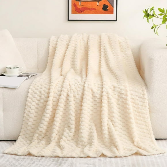 Tyidzon Extra Soft Fleece Throw Blanket, 39X59 Inch Stylish Jacquard Throw Blanket for Couch, Lightweight Fuzzy Blanket Suitable for All Seasons, White