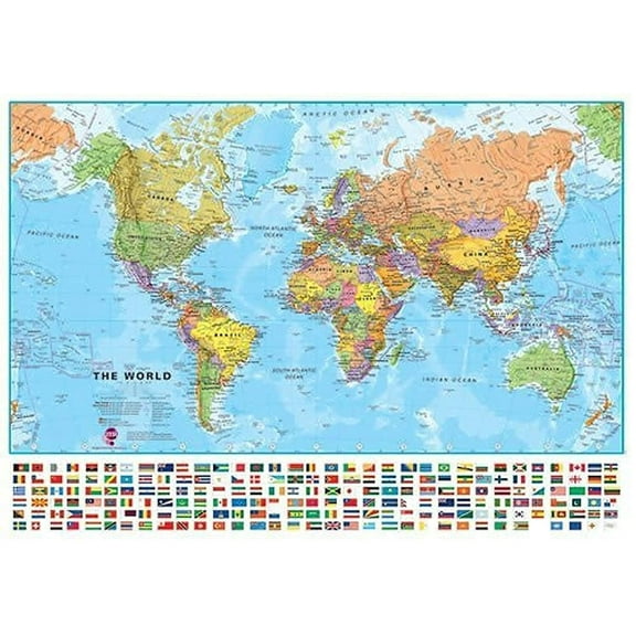 Maps Large World Map  Wall Map Poster With Flags poster