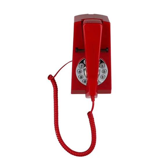 Vintage Wall Phone for Home, Corded Landline Wall Telephone, Retro House Working Phones for Seniors, Old Fashioned Trimline Telephone Set, No AC Power Required, Wall-Mountable Telephones (Red)