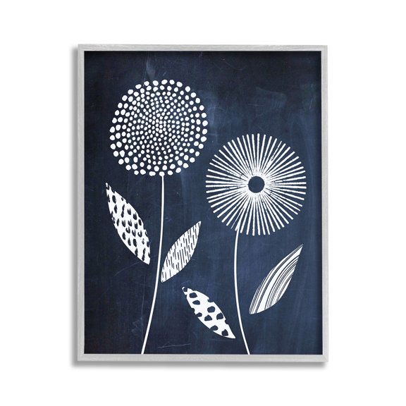 Stupell Industries Geometric Patterned Flowers Botanical & Floral Painting Gray Framed Art Print Wall Art, 11 x 14