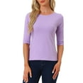 thumbnail image 2 of INSPIRE CHIC Women's Tops Elbow Sleeves Boat Neck Slim Fit Classic Casual Tee Shirt Light Purple M, 2 of 6