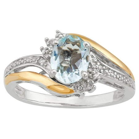 Brilliance Fine Jewelry Aquamarine Diamond Accent Ring in Sterling Silver and 10K Yellow Gold