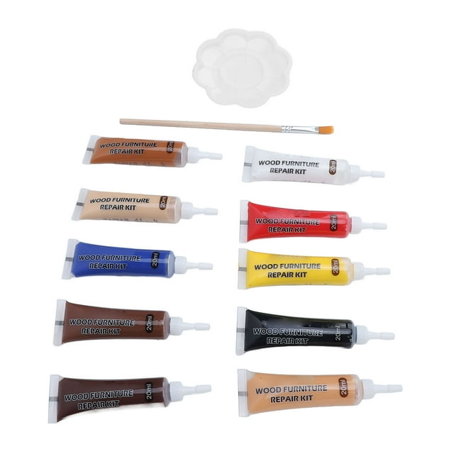 Wood Filler Scratch Repair Kit, Practical Compact 10 Basic Colours Wood Furniture Repair Kit Comprehensive Tools Single 20ml Capacity for Desks