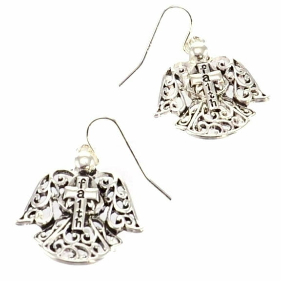 Womens Earrings Faith Cross Angel Filigree Swirl Wings Spiritual Hook Jewelry 1.25"
