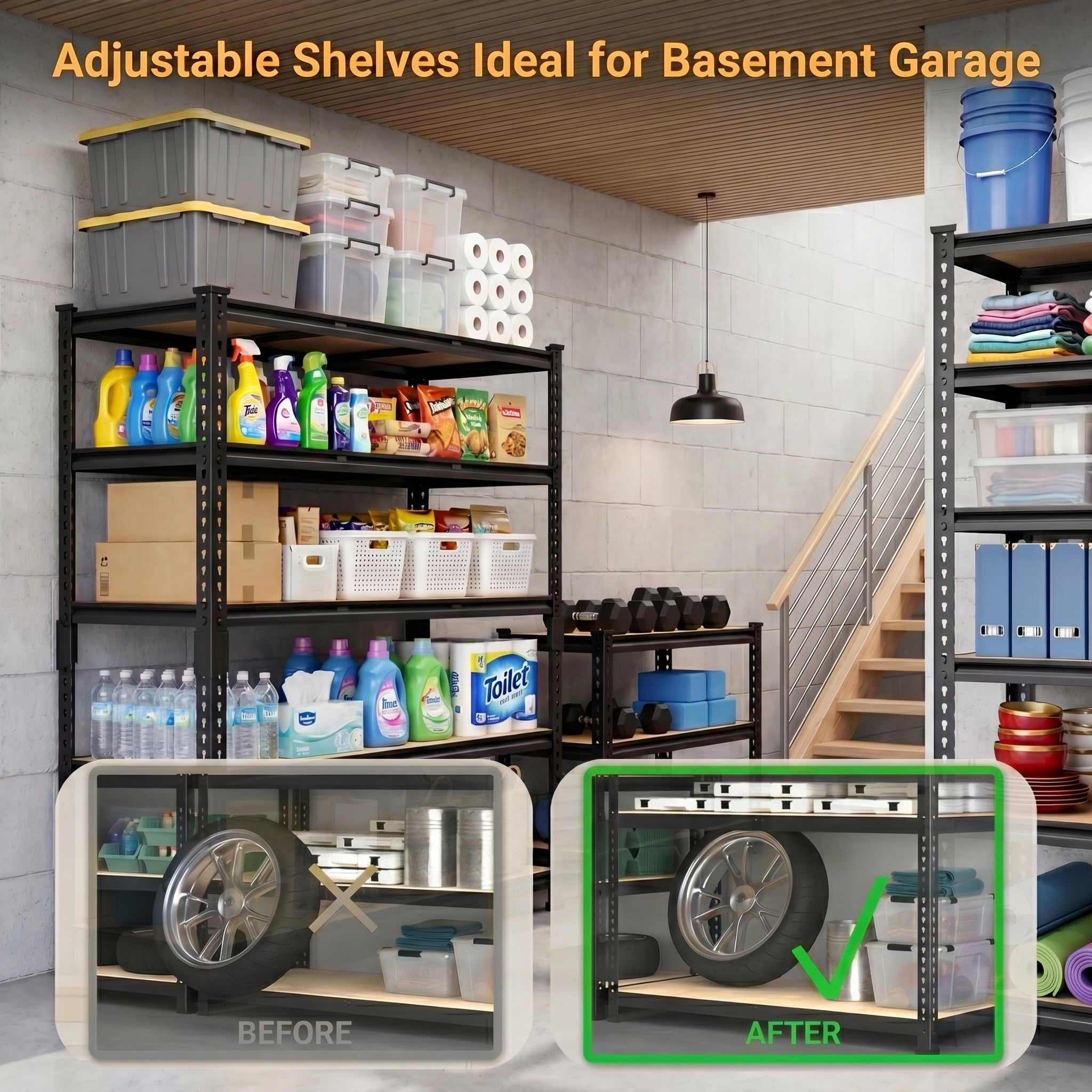 TrumanPick 3250LBS Garage Shelving Heavy Duty Storage Racks, 5 Tier Adjustable Metal Shelves for Storage, 48"W x 24"D x 72"H Shelving Rack for Garage Pantry Kitchen