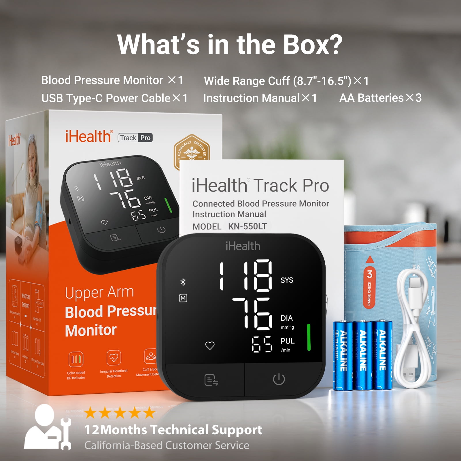 iHealth Track Pro Upper Arm Blood Pressure Monitor, Bluetooth Digital BP Machine with Adjustable Cuff and Large Display