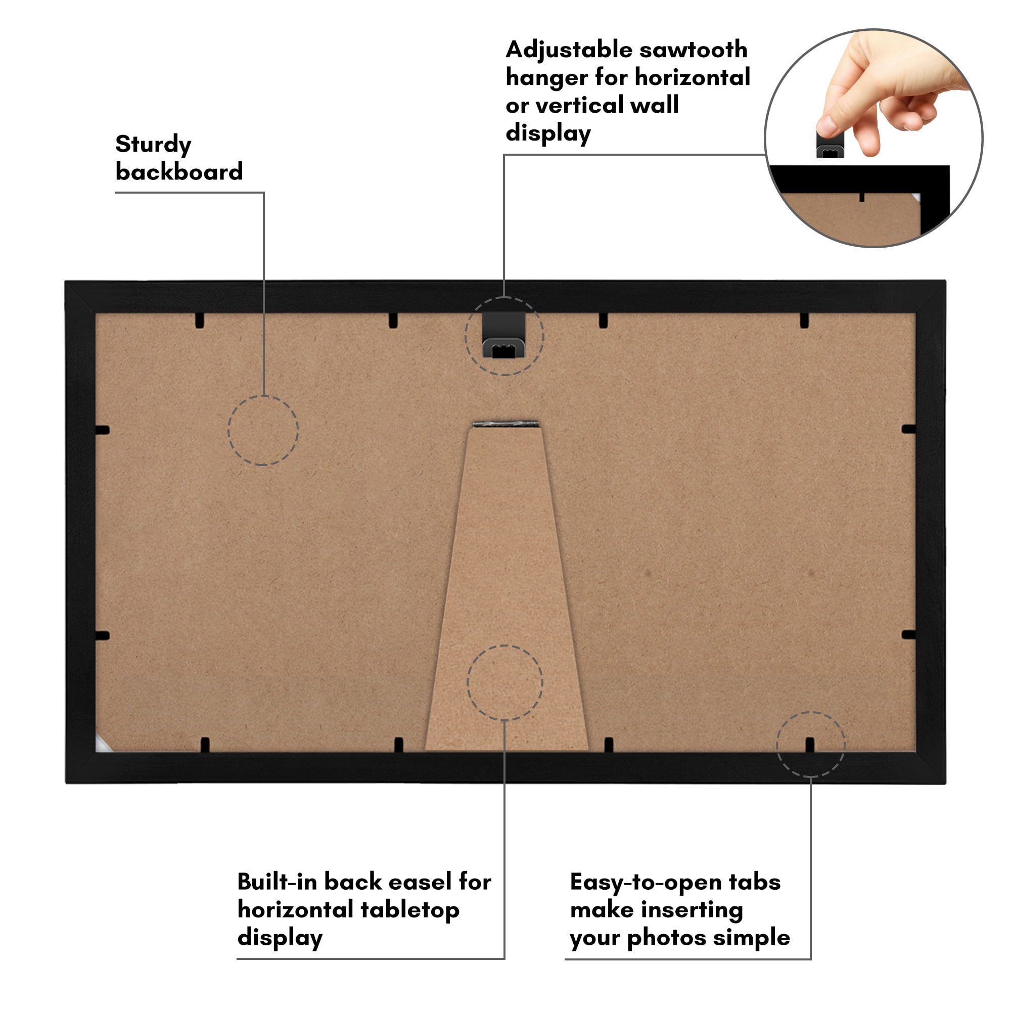 Americanflat 4x6 Picture Frame with Shatter-Resistant Glass Collage Fits 3 Use as One 8x14 Signature - Black