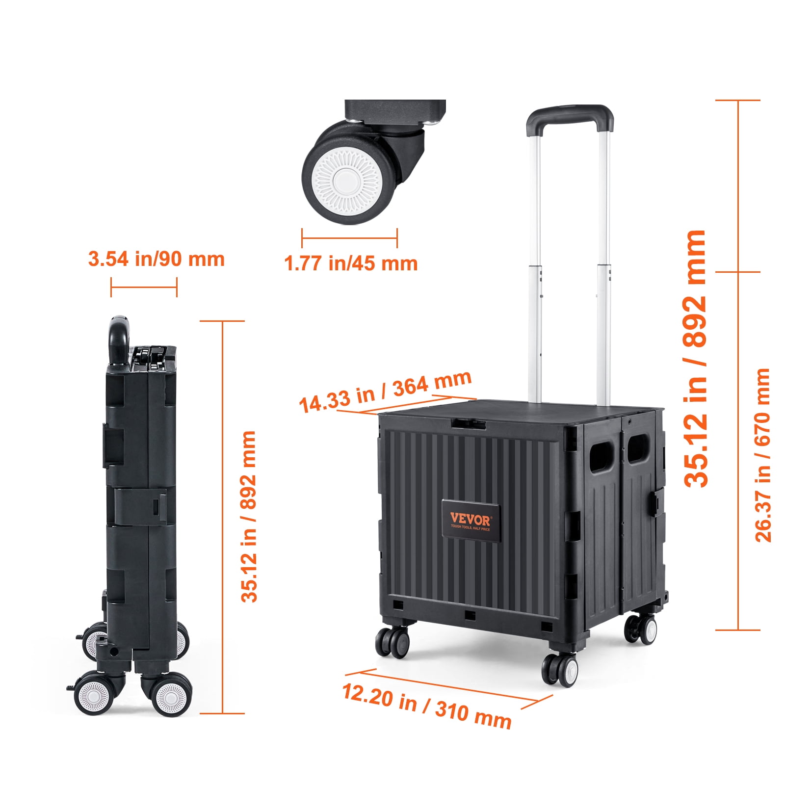 VEVOR Folding Shopping Cart Foldable Utility Cart 110 lbs Telescoping Handle