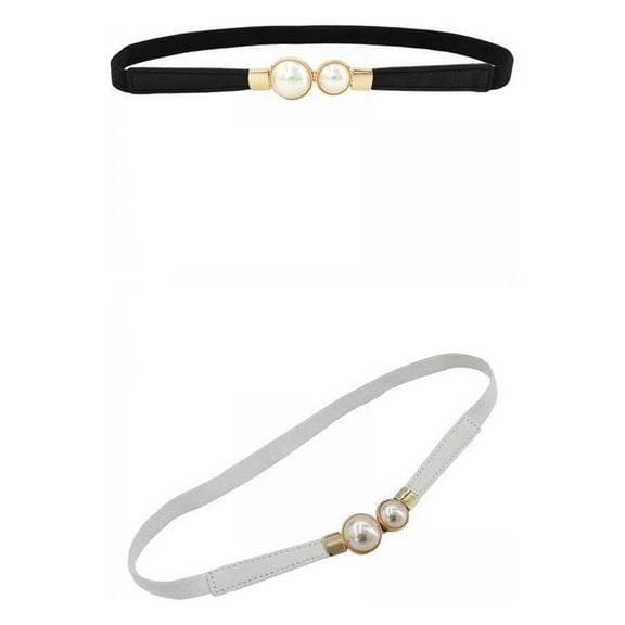 2x Ladies Elastic Narrow Waist Belt Leather Skinny Waistband Skirt Decor white