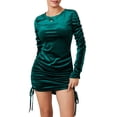 thumbnail image 1 of EYIIYE Women's Velvet Bodycon Mini Dress Long Sleeve Cocktail Dress Crew Neck Party Dress Solid Color Tight Elegant Dress Side Drawstring Dress for Formal Evening Party, 1 of 9