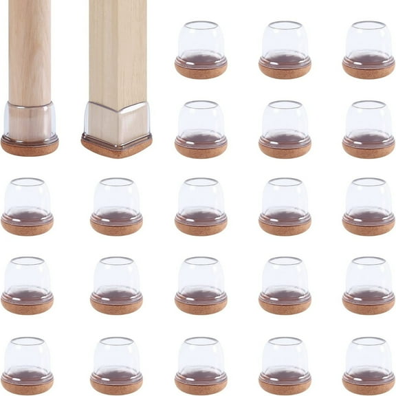 Ezprotekt 24 Pcs Chair Leg Caps,Chair Leg Silicone Covers Floor Protectors with Wrapped Felt(1" Round, Clear)