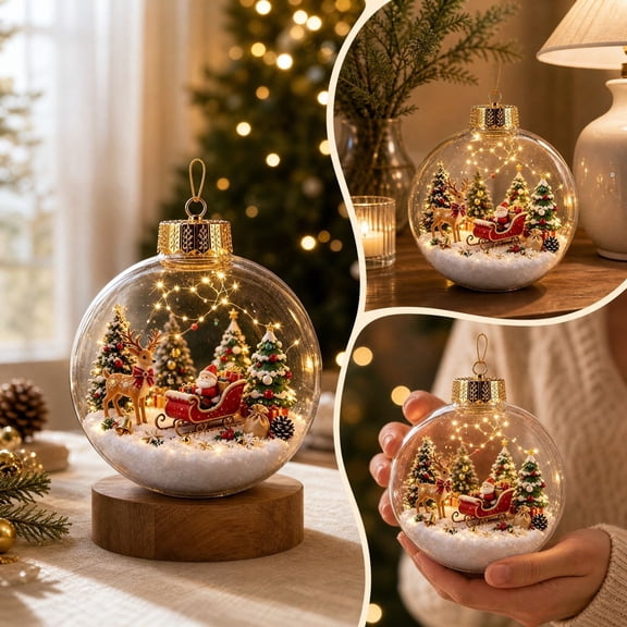 Glowing Christmas Story Ornament, Light Up Mini Holiday Scene Hanging Decoration with Warm LED Light, Festive Keepsake Gift for Home Christmas Tree Window Mantel Decor