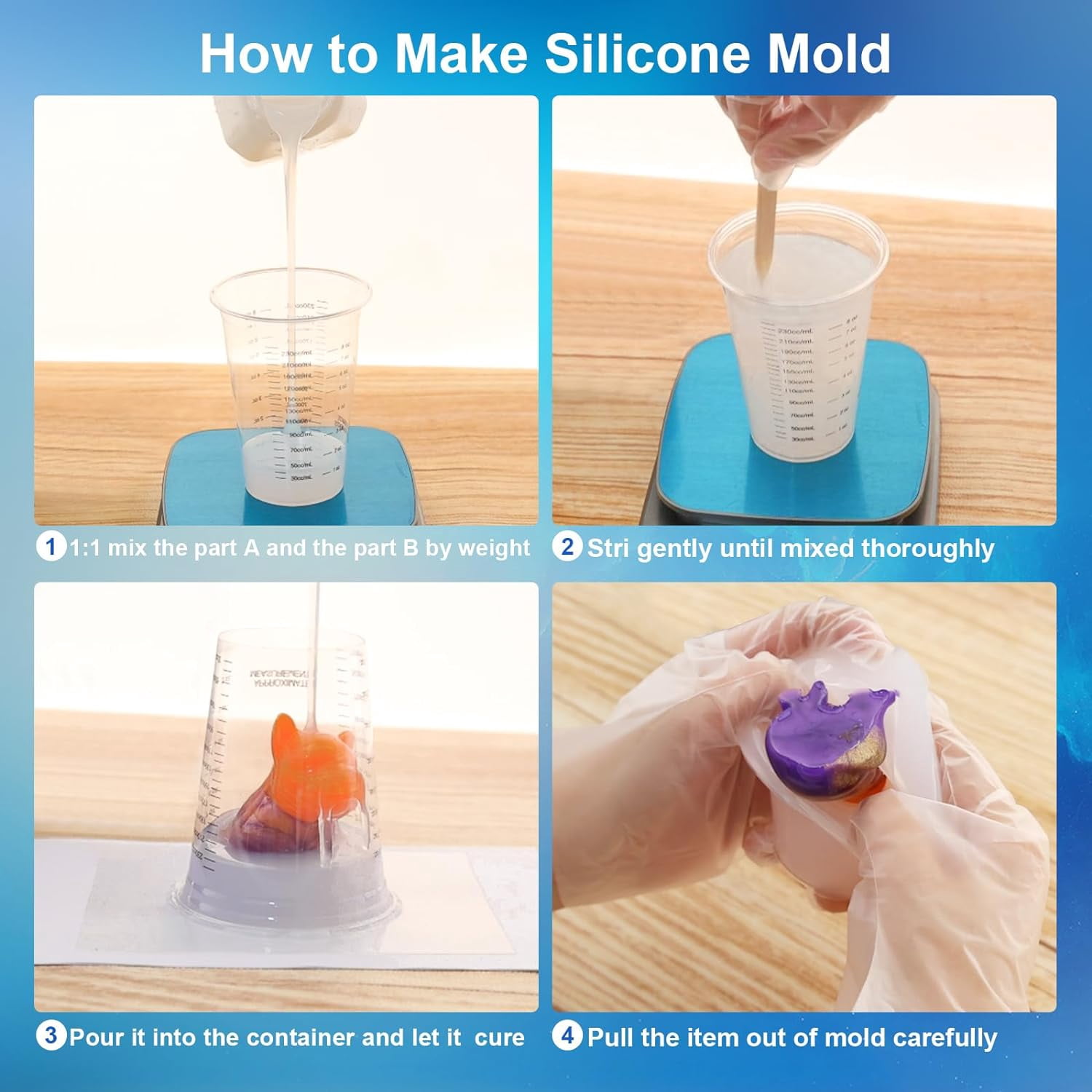 Silicone Mold Making Kit 64OZ Super Elastic Liquid for Maker Fast Cure Translucent Rubber Casting Resins Mold Silicone Mold Candle Mold Soap Mold Food