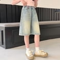 thumbnail image 4 of OYXSER Kids Denim Shorts Y2K Vintage High Waist Straight Leg Clothes Jorts Trendy Summer Clothes for Kids, Blue 12-13Y, 4 of 6