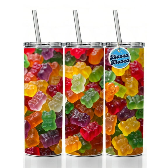 Lots of Gummi Bears 20oz Insulated Water Bottle Skinny Tumbler Includes Straw
