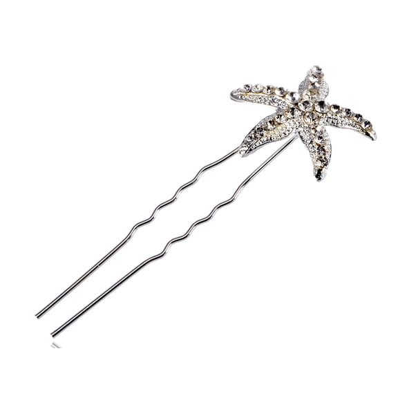 Contemporary Inspired Silver Metal Tone Carved Five Legged Star Fish Single Hair Pin