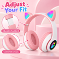 thumbnail image 5 of LUEYL Cat Ear Bluetooth Headphones for Kids, LED Lights, Built-in Mic, Foldable Over-Ear Headset with 3.5mm Wired Option for Music and Travel, Pink, 5 of 8
