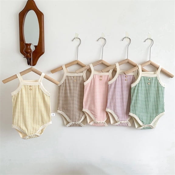 Mgmyaa Unisex Baby Plaid Sleeveless Halter Jumpsuit for Newborns Ages 0-12 Months