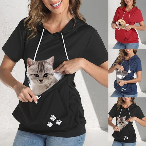 Cat Pouch Shirt Hoodie Fall Short Sleeve Kitten Puppy Holder Thin Hoodies Pet Carrier Sweatshirt for Women