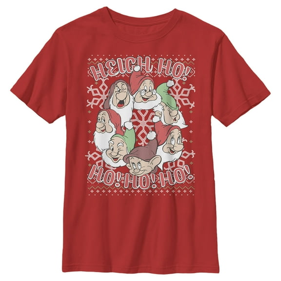 Boy's Disney Xmas Snow White and the Seven Dwarves Heigh Ho Graphic Tee Red Small
