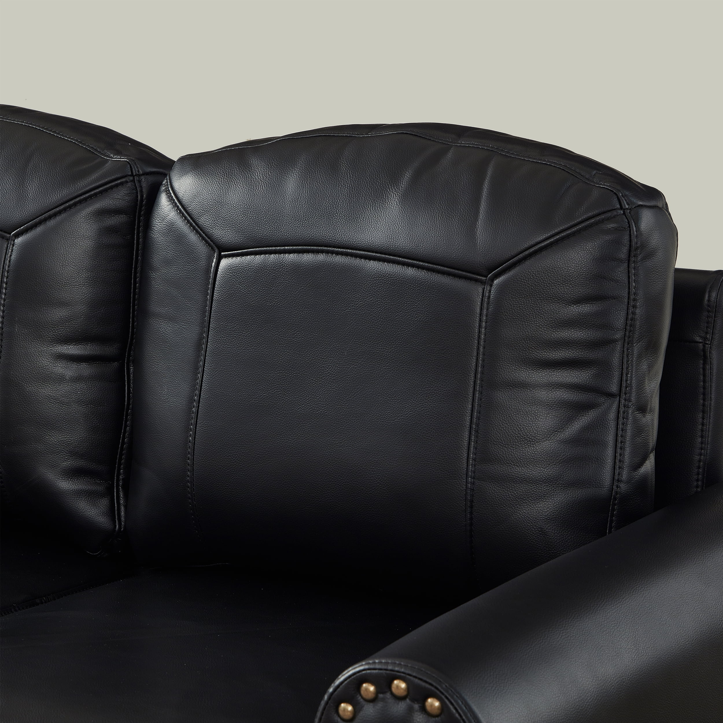Mid-Century Modern Faux Leather 3-Seater Sofa,81.5"W Classic Rolled Arm Sofa Couch with Brass Nailhead Trim & Solid Wood Legs,Apartment,Living Room,Black
