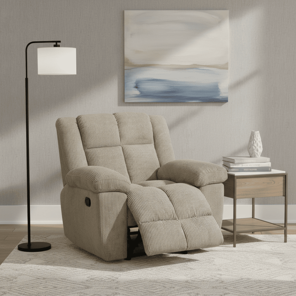Gewnee Beige Smart Recliner, Soft Corduroy Upholstery & Solid Wood Frame, Adjustable Recline Angle Suitable for Living Room Relaxation