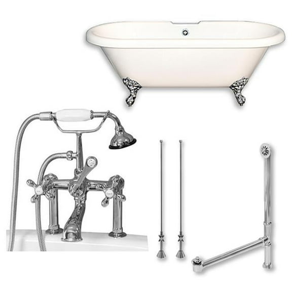 60 x 30 in. Acrylic Double Ended Clawfoot Bathtub with 7 in. Deck Mount Faucet Drillings & Polished Chrome Plumbing